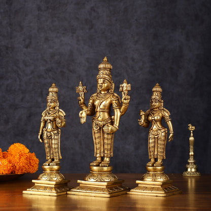 Superfine Brass Tirupati Balaji with Bhudevi and Sridevi Set - 9.5 inch