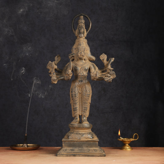 Antique Brass Standing Lord Panchmukhi Hanuman Statue 22 inch