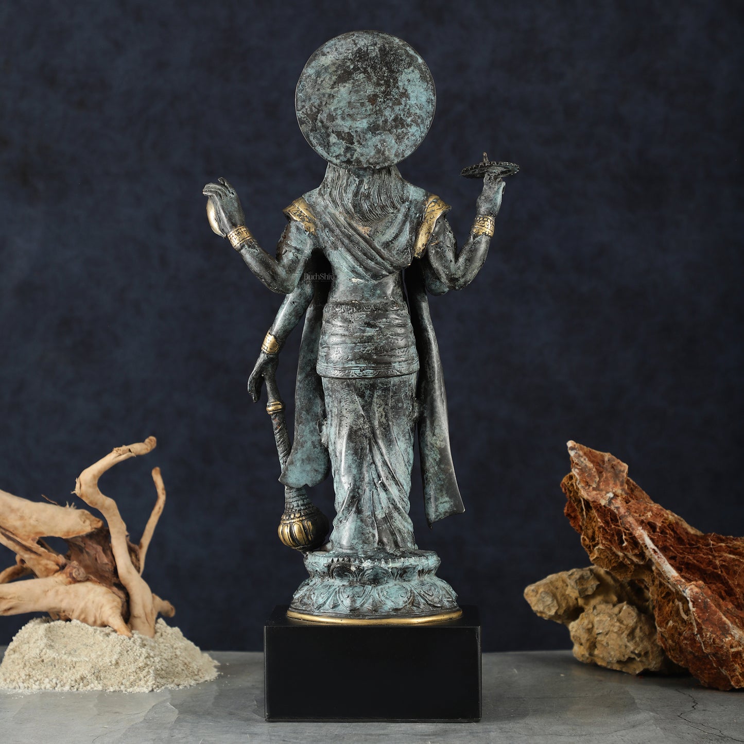 Indonesian Bronze Vintage Blue Standing Vishnu Statue | 18" Height