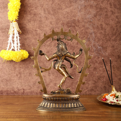 Unique Brass Nataraja Dancing Shiva Idol with Oval Arch - 12.5"