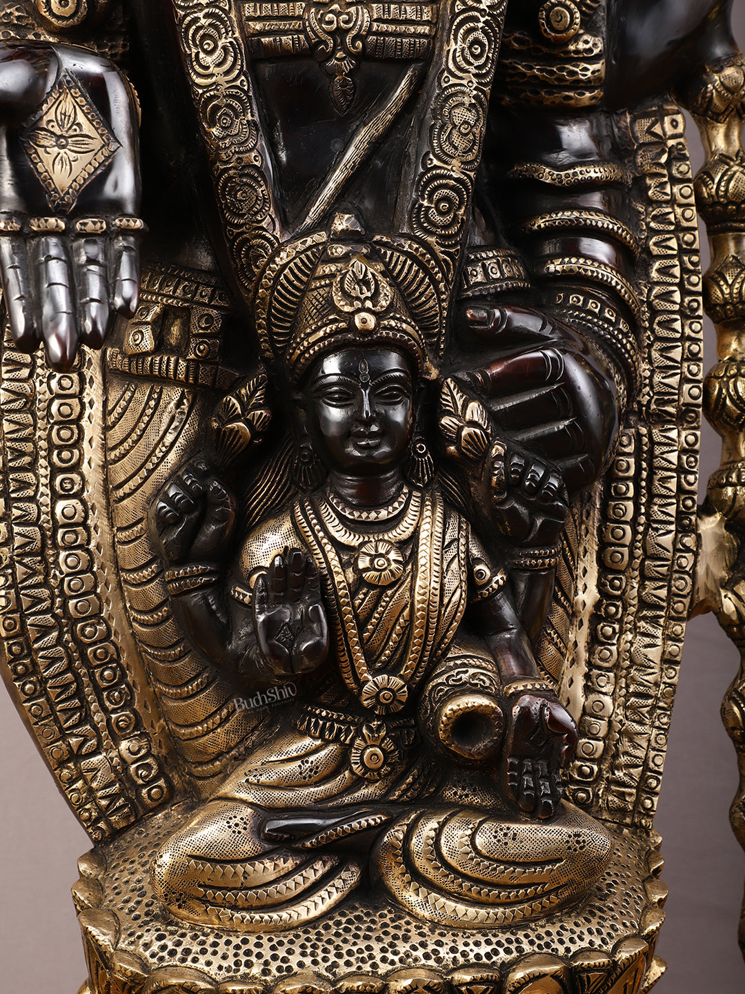 Pure Brass Lord Tirupati Balaji Statue with Goddess Padmavathi Engraved - 34.5 Inch