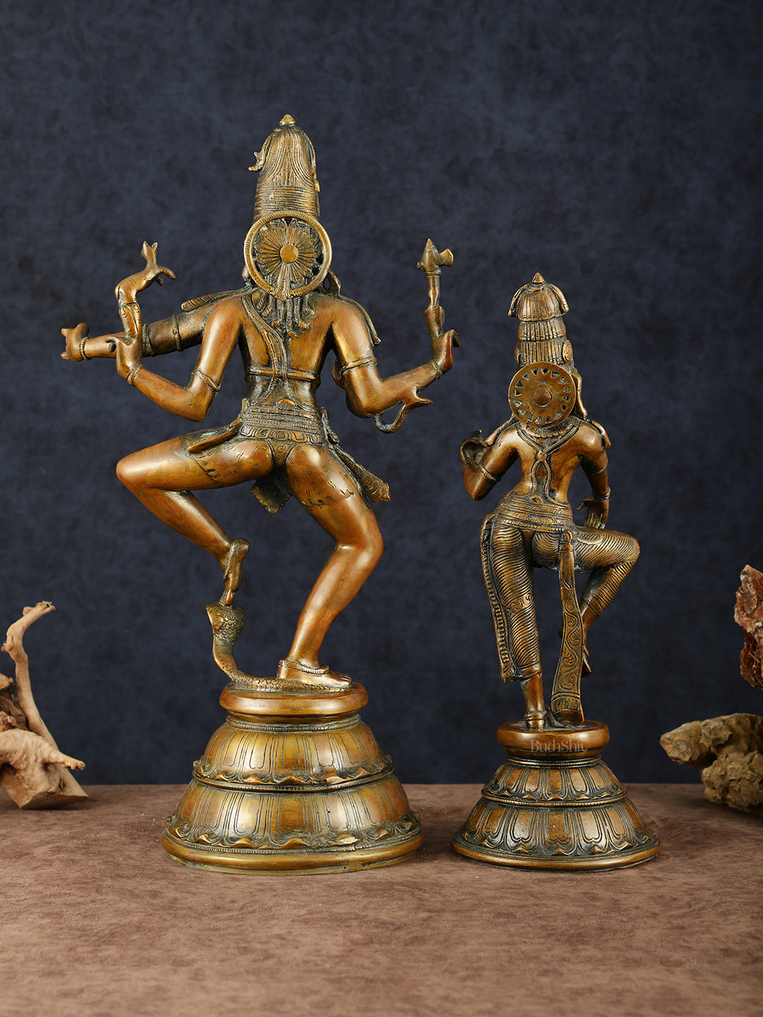 Brass Dancing Shiva and Parvati Statue Set – 22" Heights, Bronze Brown Finish