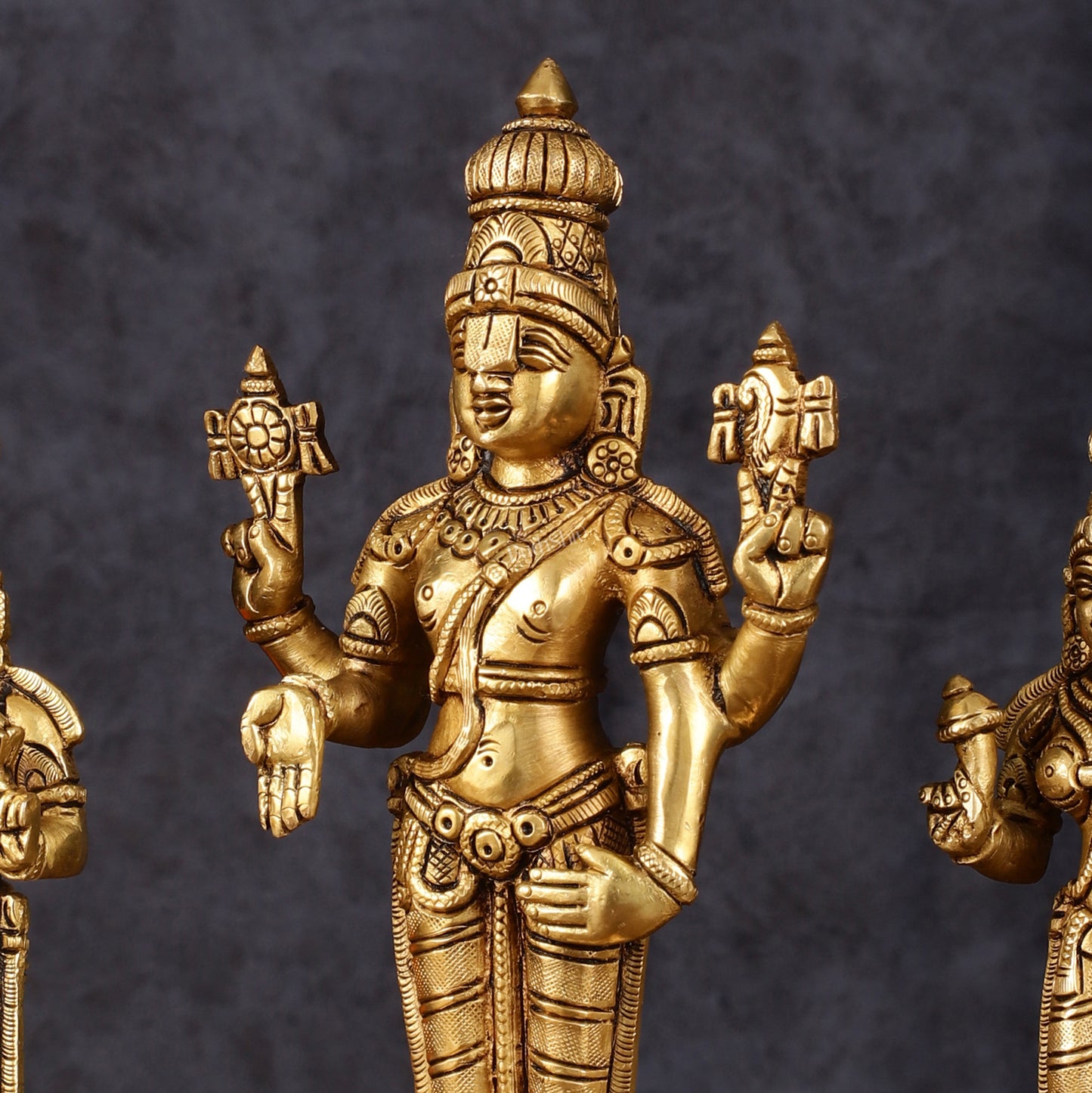 Superfine Brass Tirupati Balaji with Bhudevi and Sridevi Set - 9.5 inch