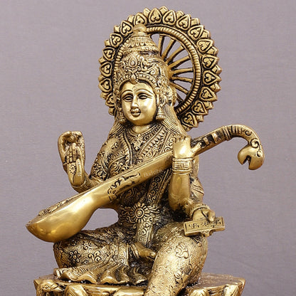 Pure Brass Ganesh Lakshmi Saraswati Set - 11" Divine Trio for Prosperity