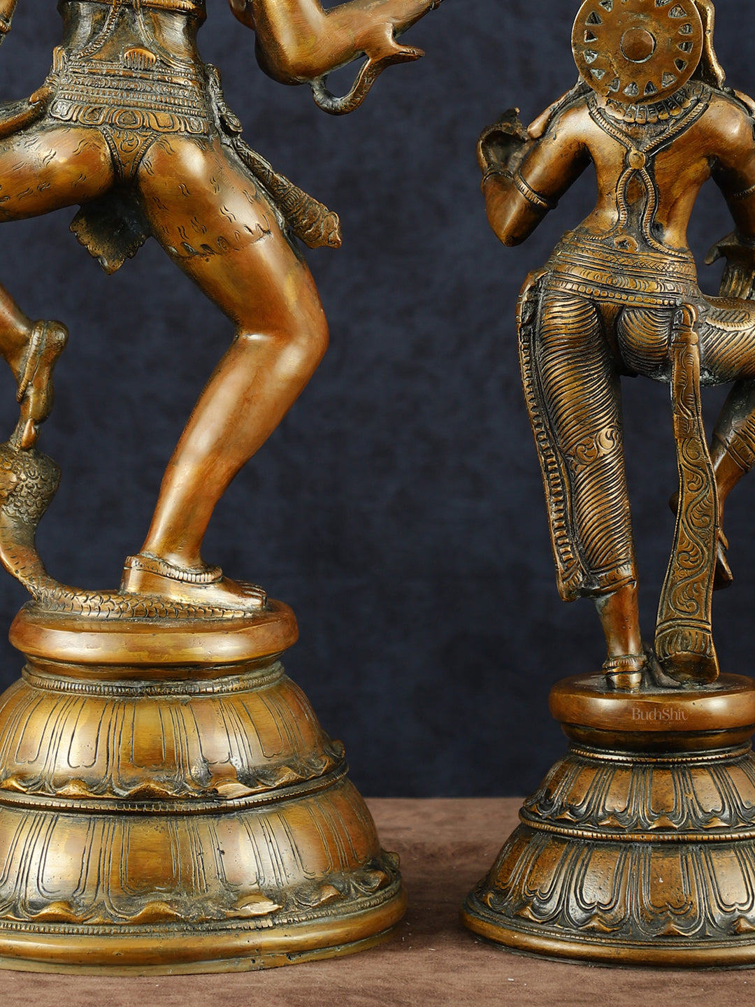 Brass Dancing Shiva and Parvati Statue Set – 22" Heights, Bronze Brown Finish