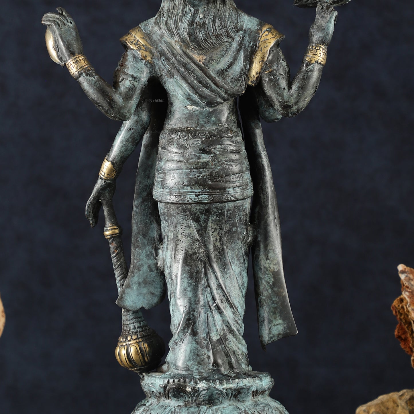 Indonesian Bronze Vintage Blue Standing Vishnu Statue | 18" Height