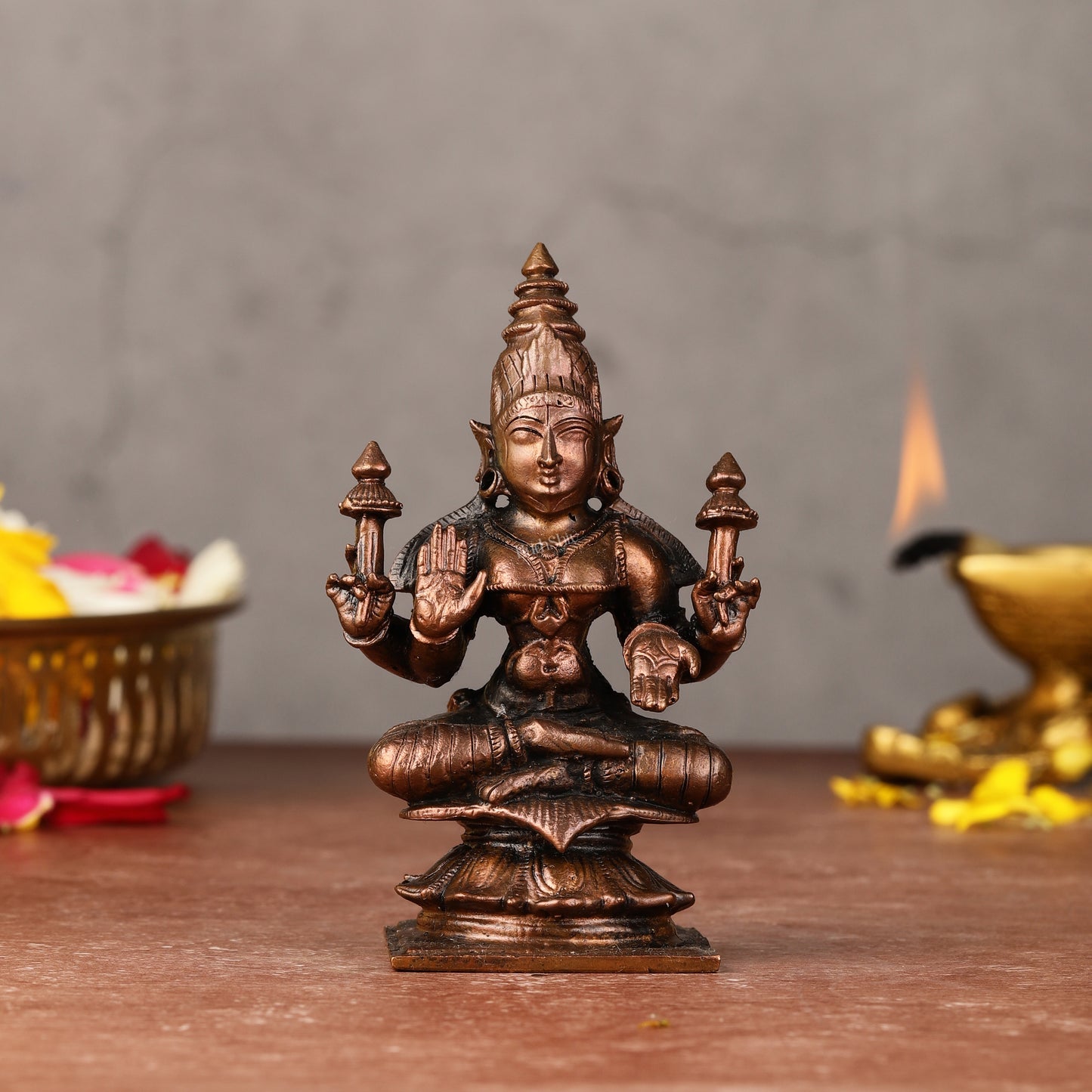 Small Pure Copper Devi Padmavati (Lakshmi) Idol - 3.5-inch