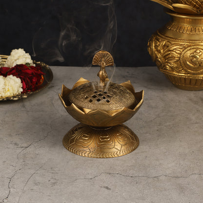 Antique Tone Pure Brass Peacock Dhoop Daani 4"