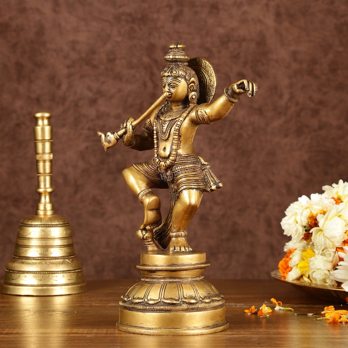 Ancient Form Brass Dancing Krishna Idol | Height: 9 inch