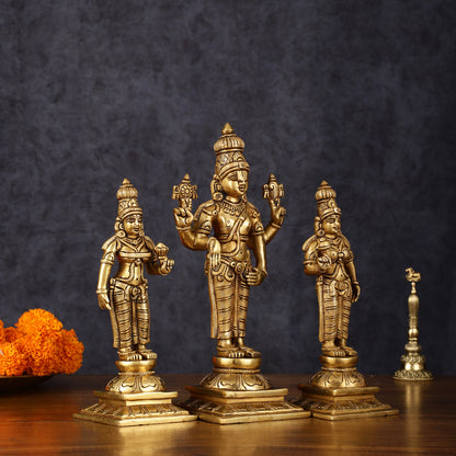 Superfine Brass Tirupati Balaji with Bhudevi and Sridevi Set - 9.5 inch