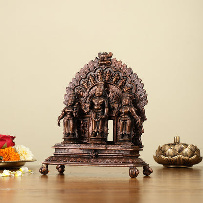 7" Pure Copper Tirupati Balaji with Bhudevi and Sridevi Dashavatar Arch Statue