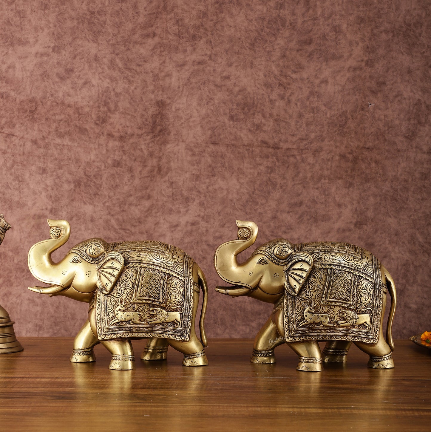 Pair of Unique Brass Elephant Statues | Elegant Sculptures 11 inch