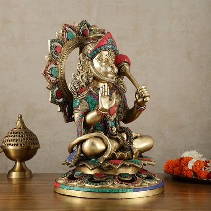 Pure Brass Lord Hanuman Statue - 18 inch with Meenakari