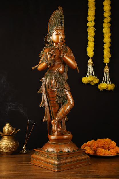 Exquisite Brass Krishna Murlidhar Idol 36"