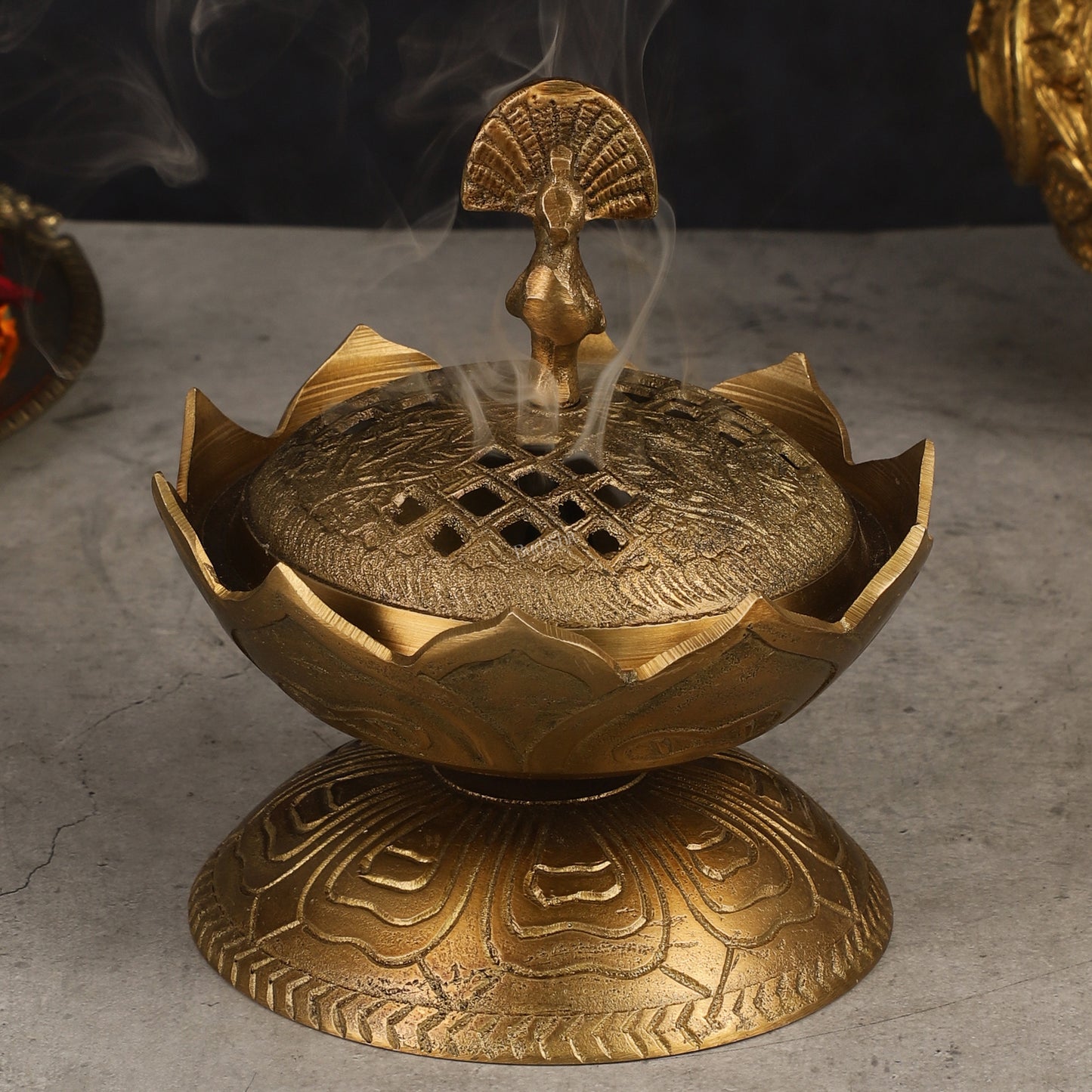 Antique Tone Pure Brass Peacock Dhoop Daani 4"