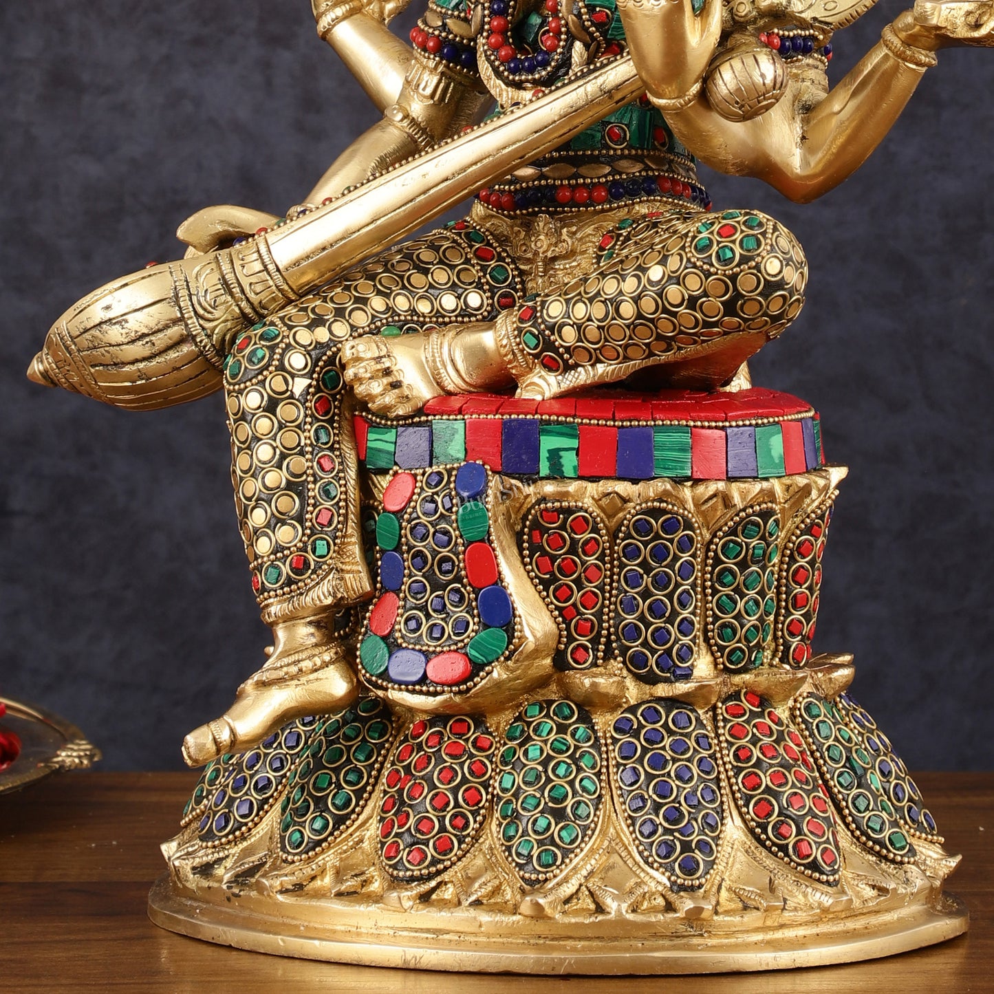 Brass Saraswati Statue | 14.5" Height | meenakari