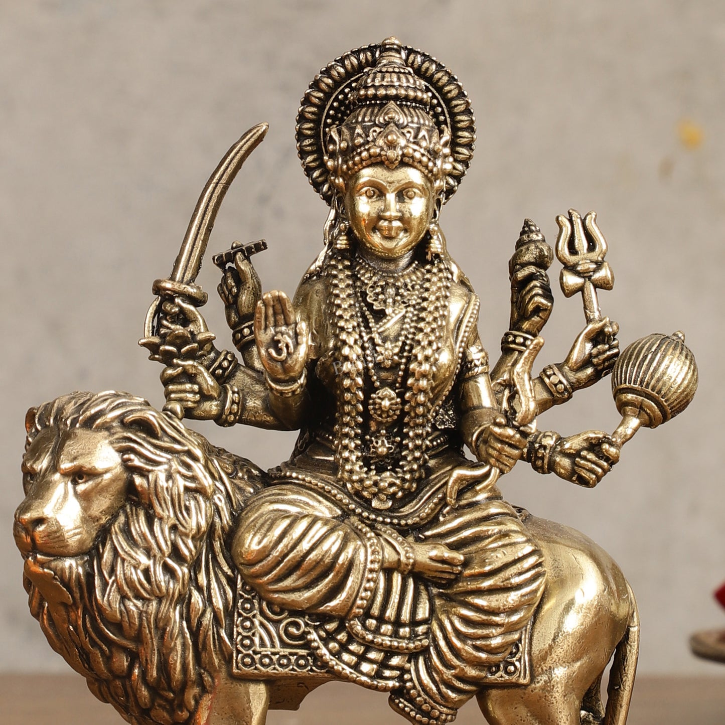 Pure Brass Superfine Durga on Lion Idol - 4 in Height