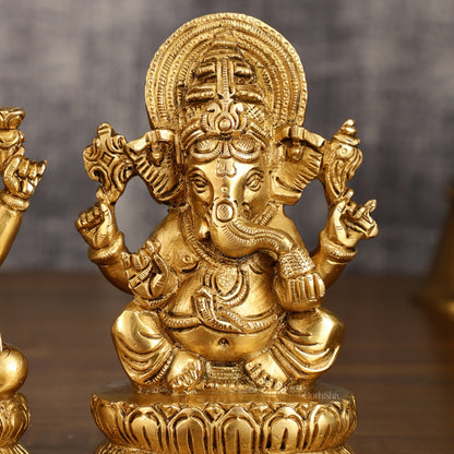 Brass Ganesha and Lakshmi Statues | 6 Inch