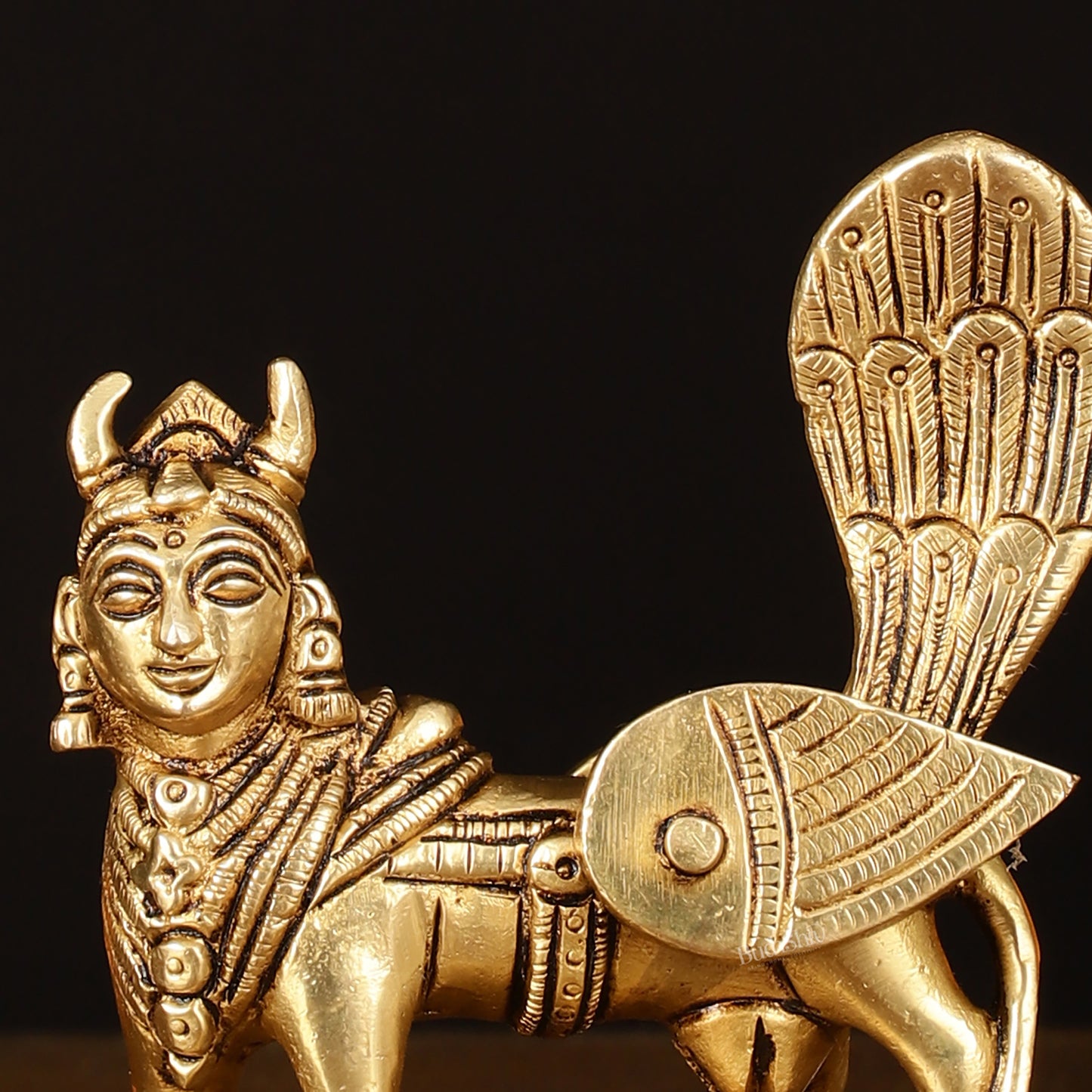 Pure Brass Superfine Kamadhenu Cow with Calf Idol - 3.5" Divine Sculpture