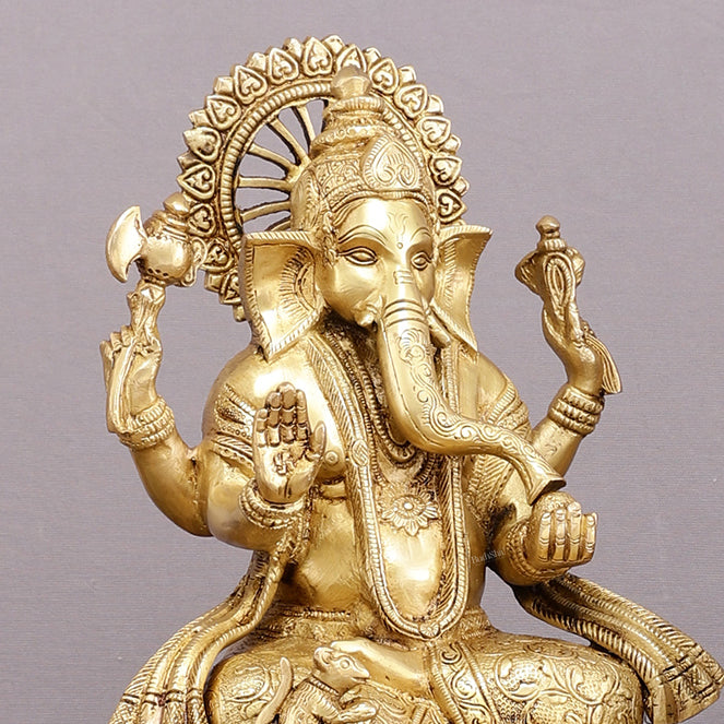 Pure Brass Ganesh Lakshmi Saraswati Set - 11" Divine Trio for Prosperity