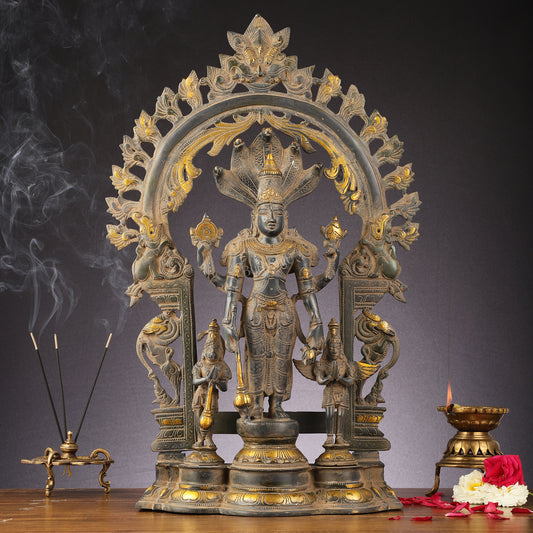 Brass Superfine Lord Vishnu with Garuda and Hanuman Idol - 24"