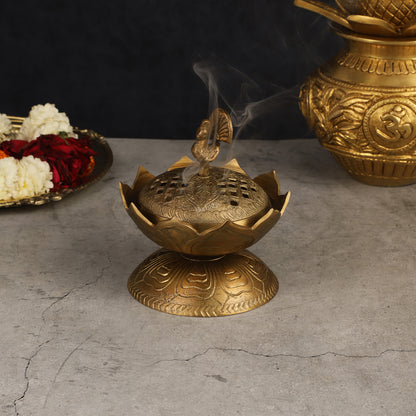 Antique Tone Pure Brass Peacock Dhoop Daani 4"