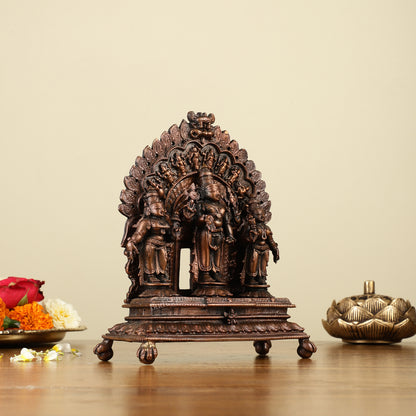 7" Pure Copper Tirupati Balaji with Bhudevi and Sridevi Dashavatar Arch Statue