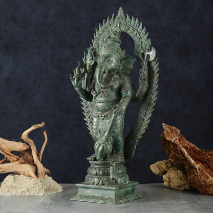 Vintage Balinese Bronze Standing Ganesha Statue – Lost Wax Casting | 18" Unique Handmade Craft