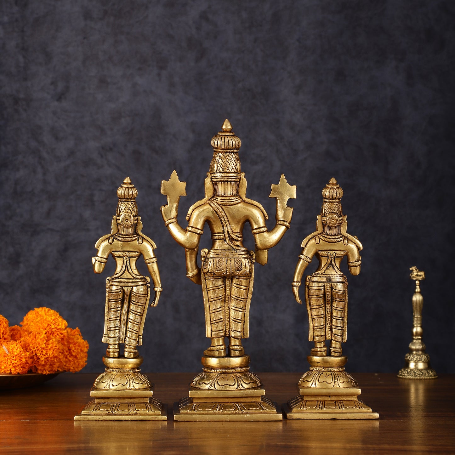 Superfine Brass Tirupati Balaji with Bhudevi and Sridevi Set - 9.5 inch