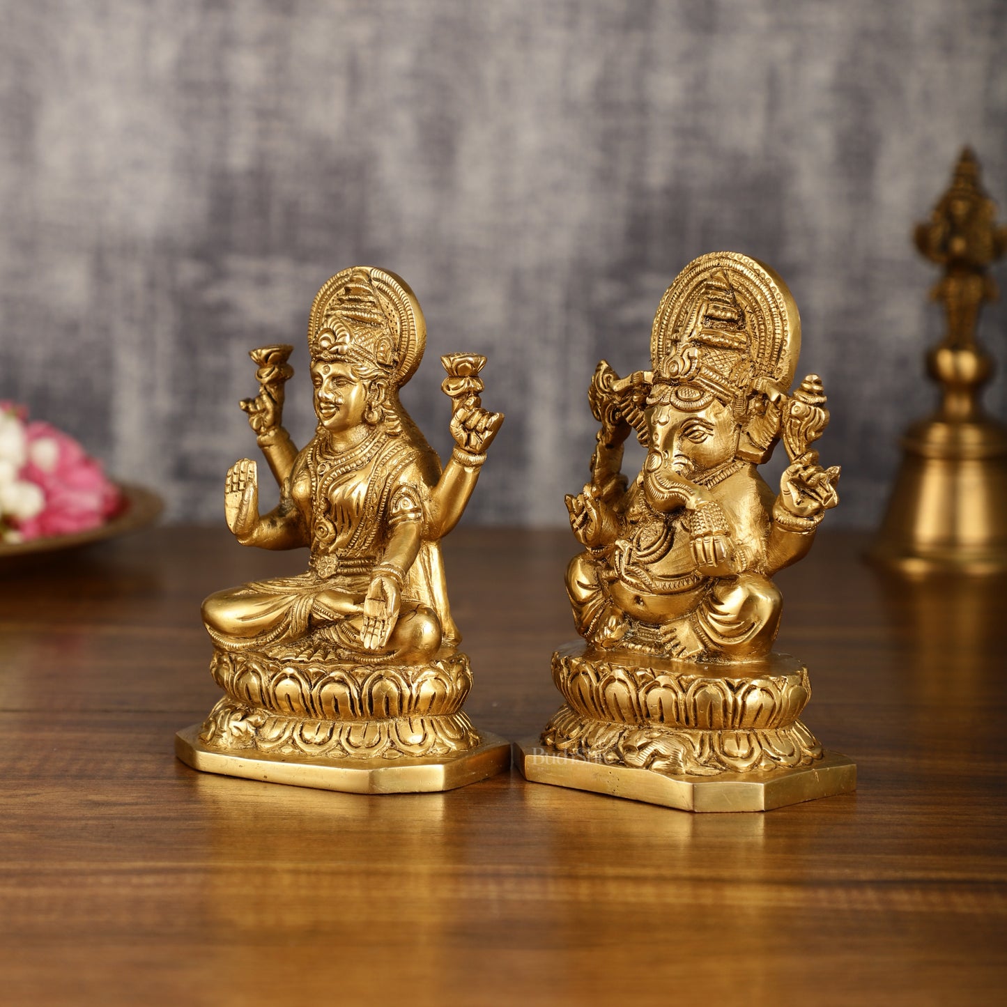 Brass Ganesha and Lakshmi Statues | 6 Inch