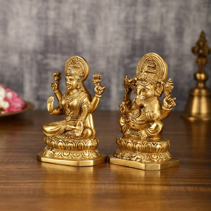 Brass Ganesha and Lakshmi Statues | 6 Inch