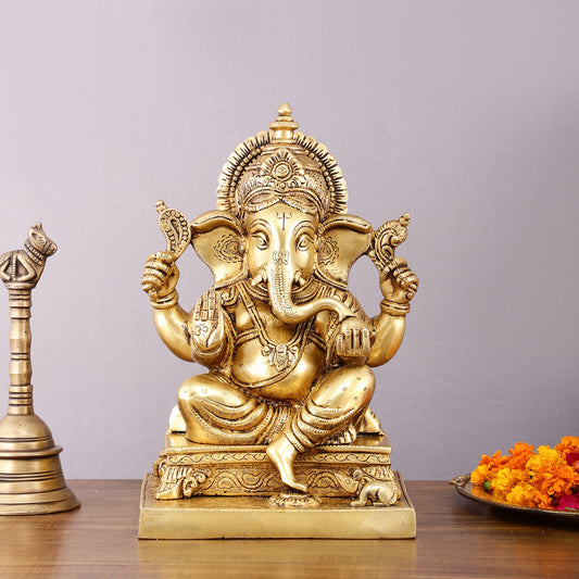 Pure Brass Lord Ganesha Statue - 12" Sacred Sculpture