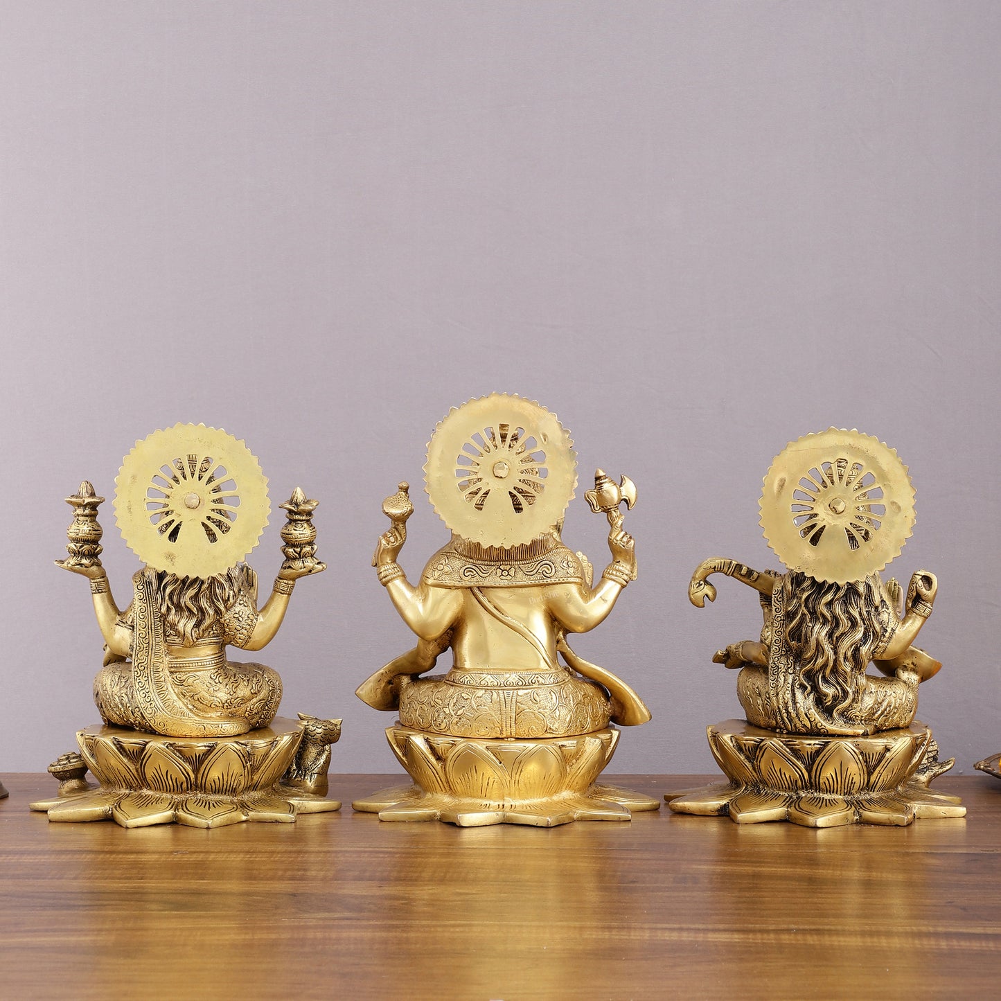 Pure Brass Ganesh Lakshmi Saraswati Set - 11" Divine Trio for Prosperity