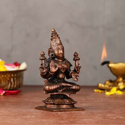 Small Pure Copper Devi Padmavati (Lakshmi) Idol - 3.5-inch