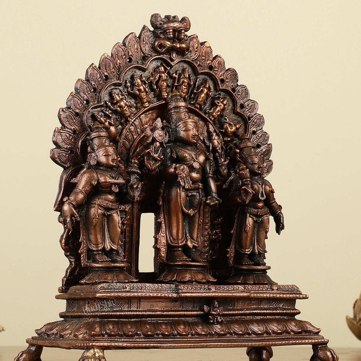 7" Pure Copper Tirupati Balaji with Bhudevi and Sridevi Dashavatar Arch Statue