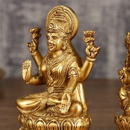 Brass Ganesha and Lakshmi Statues | 6 Inch