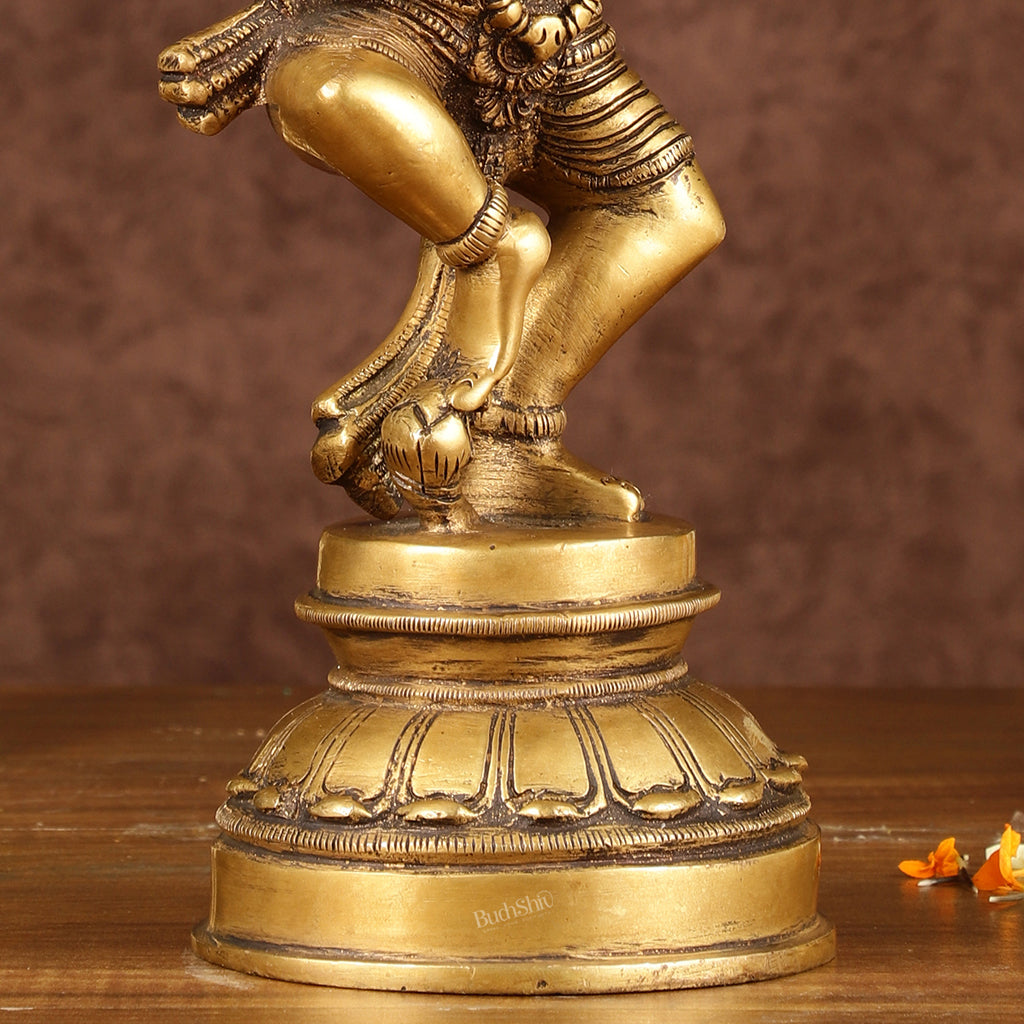 Ancient Form Brass Dancing Krishna Idol | Height: 9 inch