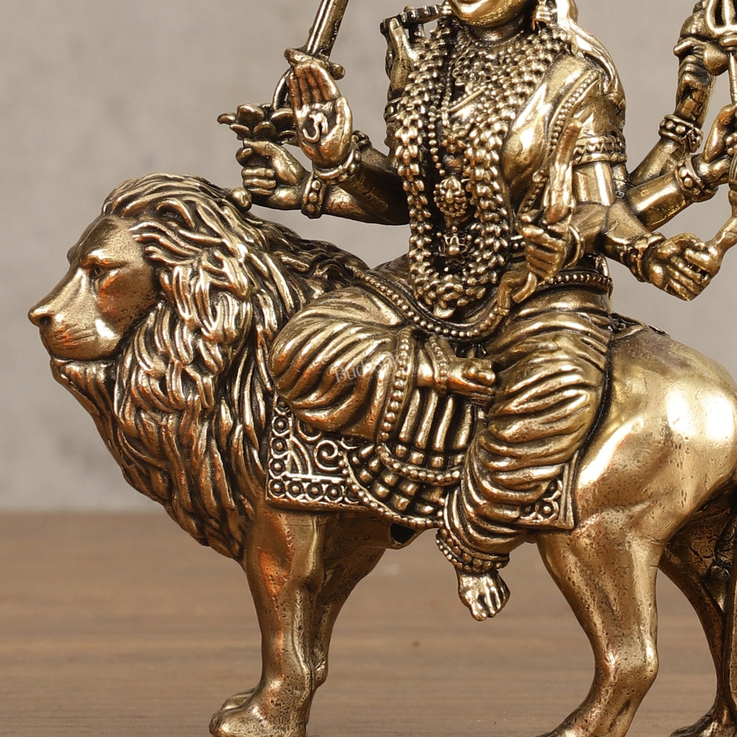 Pure Brass Superfine Durga on Lion Idol - 5 in Height