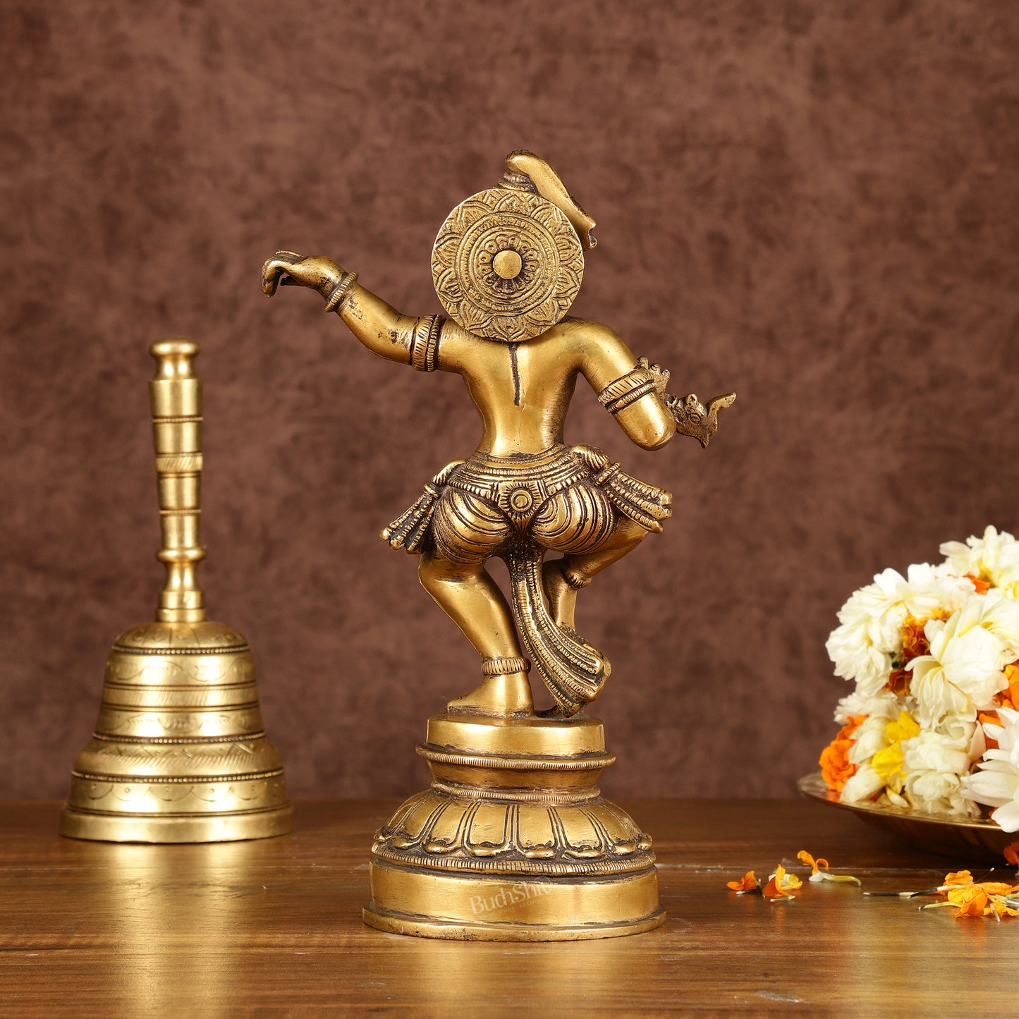 Ancient Form Brass Dancing Krishna Idol | Height: 9 inch