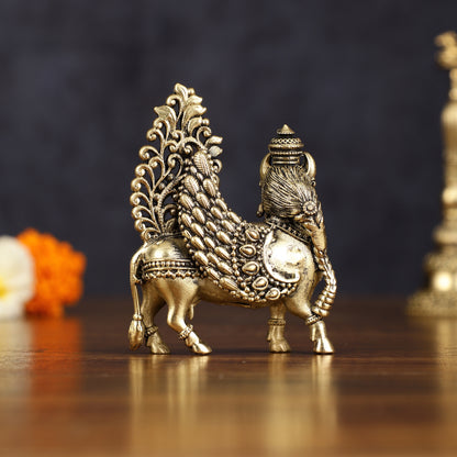 Pure Brass Superfine Kamadhenu Cow with Wings - Intricate Statue 3"