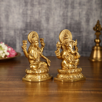 Brass Ganesha and Lakshmi Statues | 6 Inch