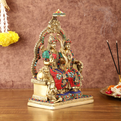 Rama, Sita, and Hanuman brass idol | 11" Height with stonework