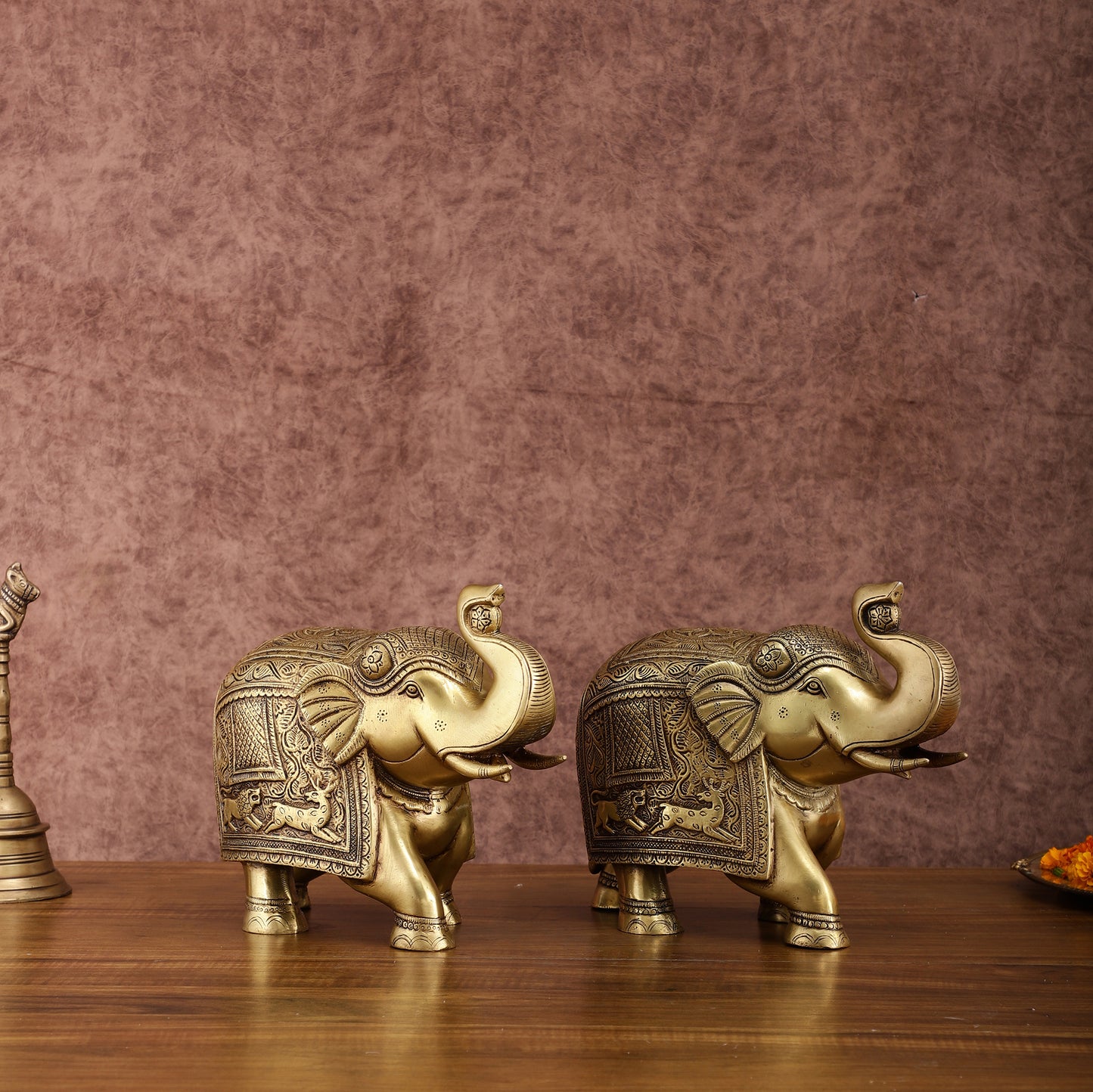 Pair of Unique Brass Elephant Statues | Elegant Sculptures 11 inch