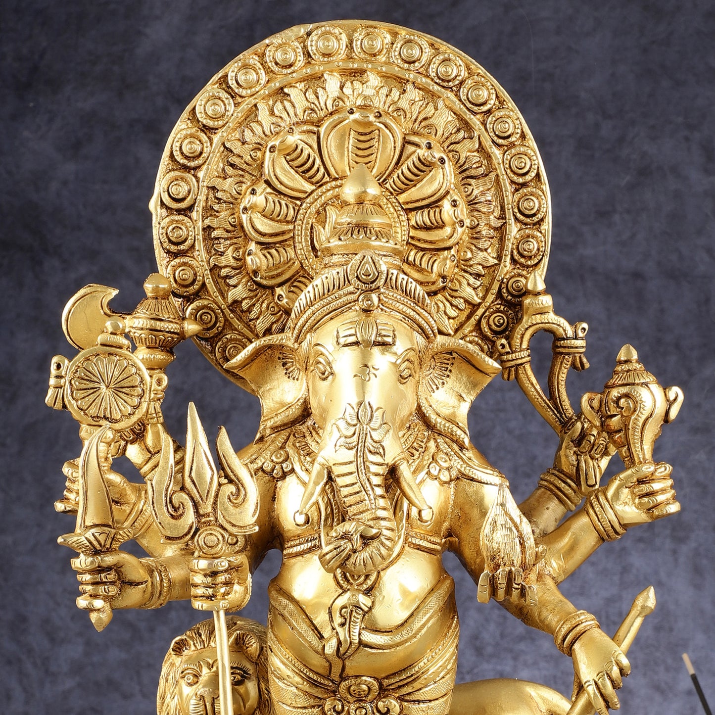 Large Brass Kana Drishti Ganesha Standing with Lion Statue | (18 inch/ 12 kgs)