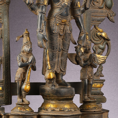 Brass Superfine Lord Vishnu with Garuda and Hanuman Idol - 24"