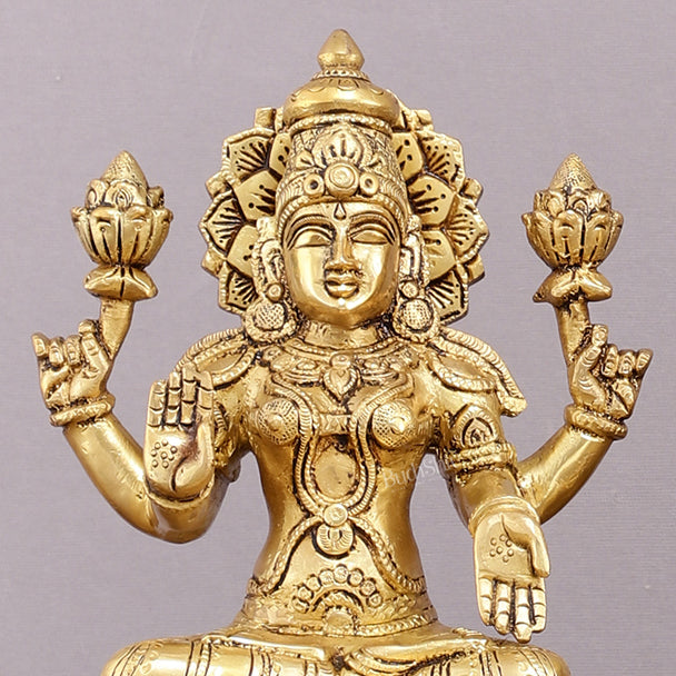 Brass superfine Ganesha, Lakshmi, and Saraswati Statues 9"