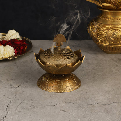 Antique Tone Pure Brass Peacock Dhoop Daani 4"