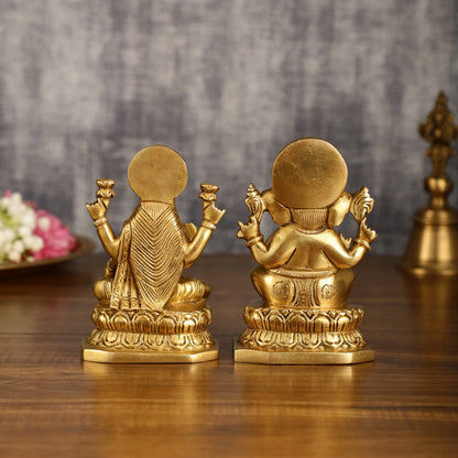 Brass Ganesha and Lakshmi Statues | 6 Inch