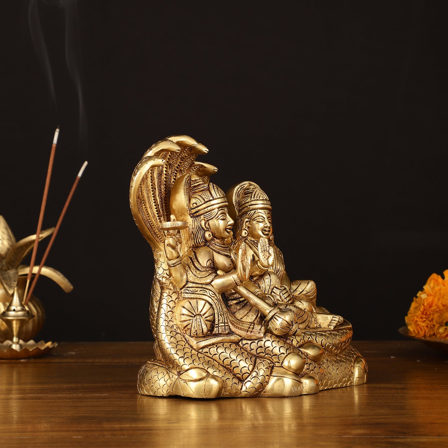 Brass Superfine Vishnu Lakshmi on Sheshanaag Idol - 7.5" Height