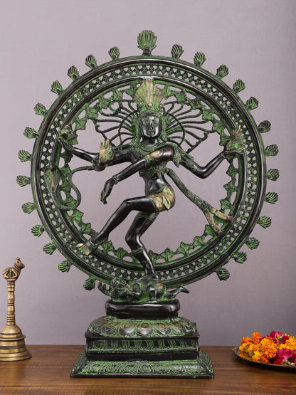 28" Superfine Brass Nataraja Statue - Golden Allure with Vintage Green and Black Touch